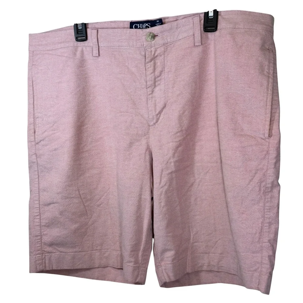 Chaps Mens Pink Stretch Chino Shorts Size 38 Flat Front Casual Summer 0330